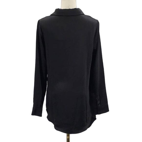 SKIES ARE BLUE XS black satin collared long sleeve button tie top blouse NWT 0B3 - Picture 3 of 7